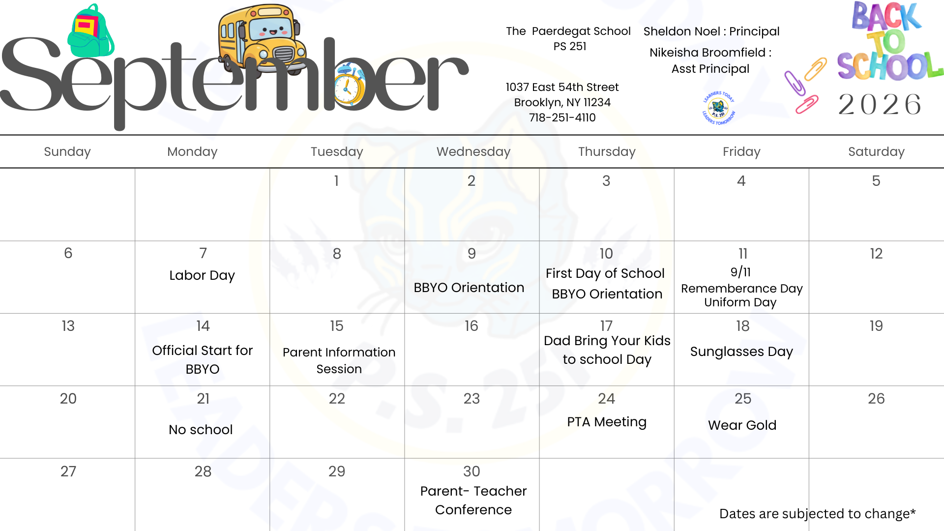 カレンダー・スケジュール The Empathist Hole Calendar Calendar | P.S. 251 Paerdegat